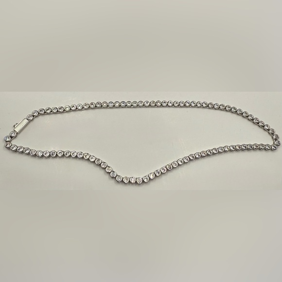 New white Gold Plated Bezel CZ Tennis Necklace | 16.5” Sparkly Choker - Picture 8 of 8